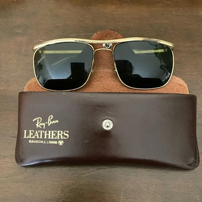 Vtg B&L Ray Ban Aviator Driving Gold Wire Frame Sunglasses with case - Image 1 of 4