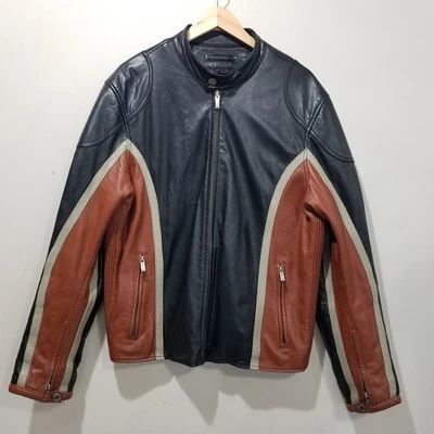 Wilsons Leather Jacket Men’s Large Black Rust Colorblock Racing Stripe Moto - Image 1 of 4