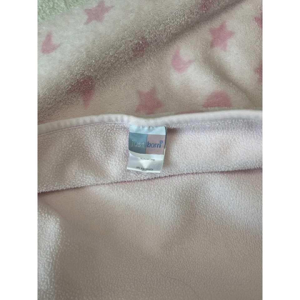 Cobertor de Pelúcia Rosa Just Born Lã Lua Estrelas 2 Dobras Segurança Lovey 30x38 - Imagem 1 de 4