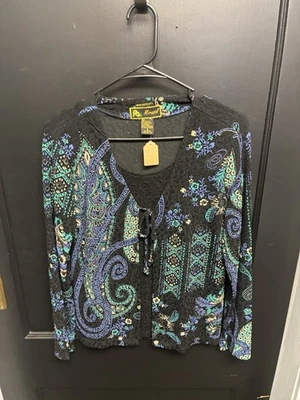 Top Mirasol Negro Azul Paisley Elástico Corbata Frontal Damas Talla S  Foto 1 de 3