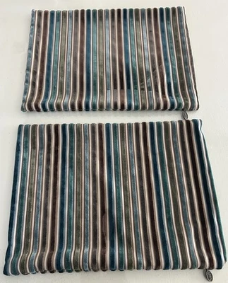 2 Pier1 Imports Velvet Stripe Decorative Throw Pillow Covers 18x14” Peacock Blue - Image 1 of 4