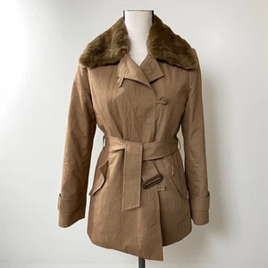 Vintage Women's Size M Trench Coat with Detachable Rabbit Fur Lining & Collar - Picture 1 of 12