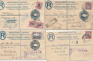 1927/34 4 x PAPELERÍA POSTAL DE SUDAFRICA USADA ENVI REGISTRADA PRETORIA DURBAN - Imagen 1 de 2