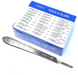 1 Stück Edelstahl Skalpellgriff #4 +100 Stück Kohlenstoffstahl sterile Klingen #24 - Bild 1 von 5