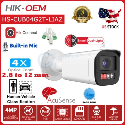 Hikvision Compatible Hybrid Light Motorized 4MP POE Bullet IP Camera Dual Light