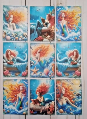 9 sirenas~hechas a mano~tarjetas de bolsillo~libros de recortes~diarios basura~artesanías Foto 1 de 3