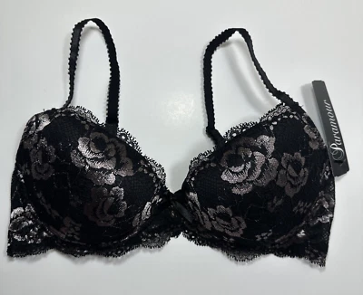 Paramour Felina Black Silver Lace Underwire Lightly Padded Bra Size 36C 5826 - Image 1 of 4