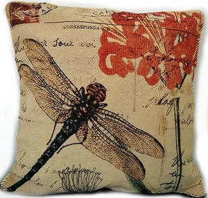 1 PC 18" Home Bugs Exotic Vintage Fly High Dragonfly Cushion Throw Pillow Cover  - Picture 1 of 8