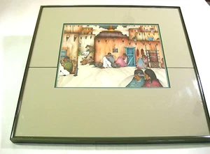 Vintage 1985 Amado M Pena Jr El Sabado Dia del Mercado Art Print framed 16x15 - Picture 1 of 8