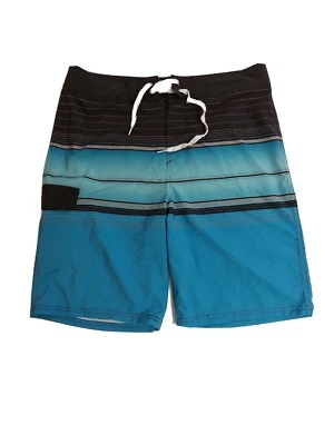 Carbon Board Shorts Size 32 Swim trunks black and aqua blue and black stripes - Image 1 of 4