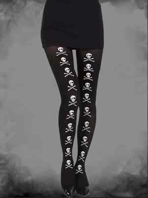 Pantimedias negras con estampado de calaveras y huesos cruzados góticos talla única EE. UU. Foto 1 de 2