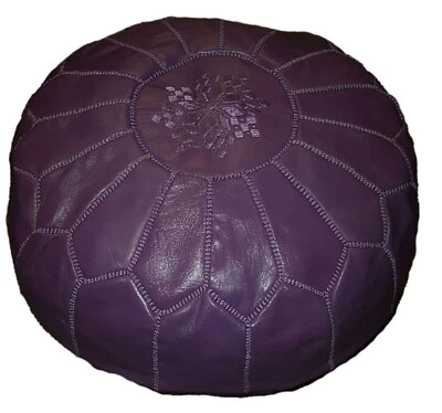 Moroccan Pouf Footstool Unstuffed Ottoman Poof Handmade Leather Genuine Purple - Image 1 of 4