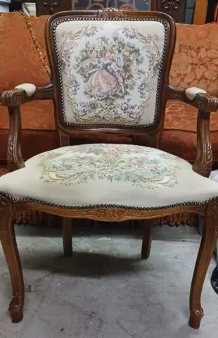 Vintage Chateau Da’x French Floral Tapestry Louis XV Style Chair Cover