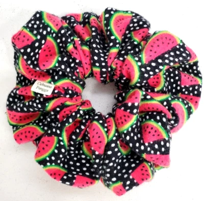 Handmade Women's Scrunchies size XL Black Cotton Flannel Watermelon Print New - Image 1 of 4