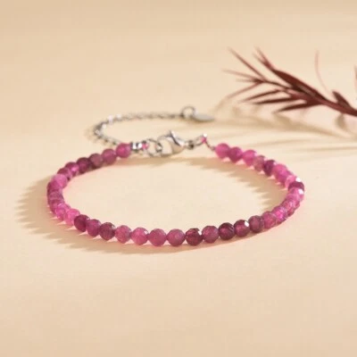 Natural Pink Tourmaline Beaded Healing Reiki Crystal Minimalist Dainty Bracelet - Image 1 of 4