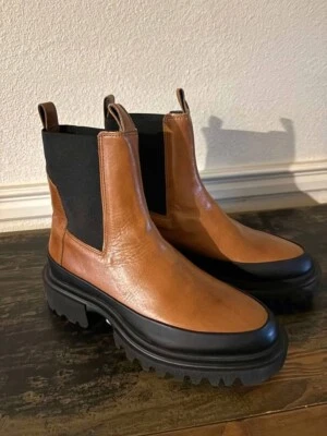 Botas Chelsea ALLSAINTS Harlee Gruesas Cuero Tostado Talla 8-NUEVAS Foto 1 de 4