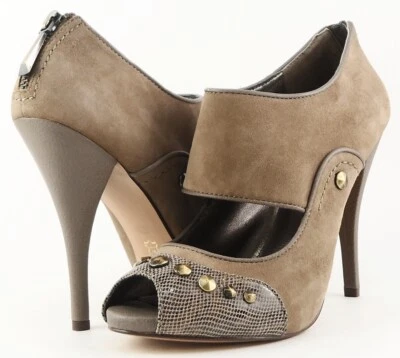 $300 JOAN&DAVID OVENA Brown Suede Designer Cut Out Heels Open Toe Pumps 8.5 - Image 1 of 4