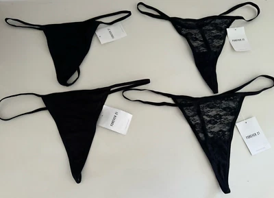 Forever 21 Thong Panties bundle of 4 black thongs lace cotton XL **as pictured** - Image 1 of 4