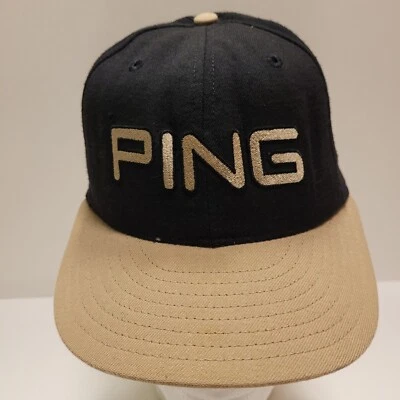 Gorra de golf PING 100 % lana negra y tostada ajustada EE. UU. 59 Fifty talla 6 7/8 vintage Foto 1 de 4