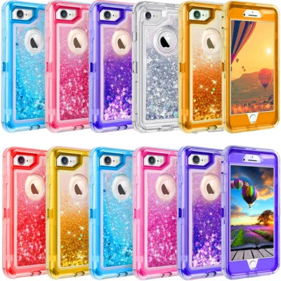 For iPhone 6 7 8 Plus Xs XR 11 Pro Max Liquid Glitter Defender Case w/ Belt Clip - Image 1 of 4