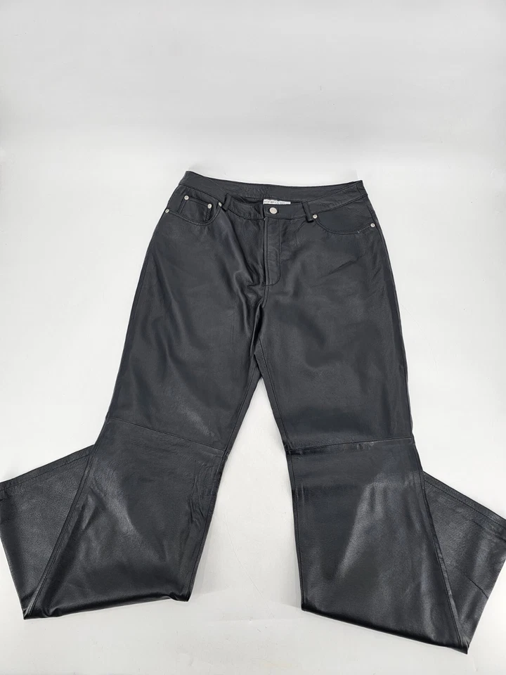 Newport News Jeanology Pants Womens 14T Lined Leather Biker Motorcycle Black - Image 1 of 4