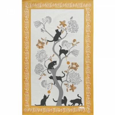 BEAUVILLE French Kitchen Dish Tea Towel Felix Cute Cat Animal Lover Hand-Printed - Image 1 of 2