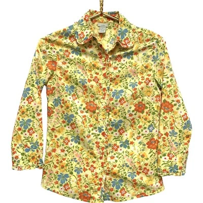 Camisa Anthropologie Odille Floral Abotonada Talla 2 Detalle Volantes Algodón Amarillo Foto 1 de 4