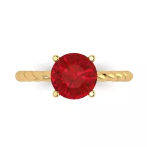 Massiver Gelbgold Solitär Versprechen Ring, 2 Karat Rundschliff simulierter Turmalin - Bild 1 von 11