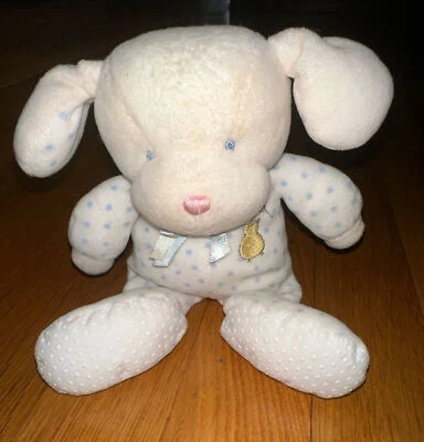 Brinquedo de pelúcia vintage Soft Dreams filhote chocalho cachorro veludo pastel azul branco - Imagem 1 de 4