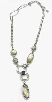 Collar de plata Lia Sophia “Seltzer” gota en Y con piedras de cristal azul/verde y vidrio Foto 1 de 2