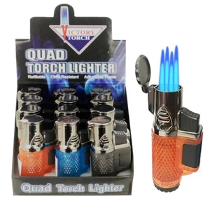 12 Pack Quad Jet Torch Lighter Adjustable Butane Clear Finished - Picture 1 of 4