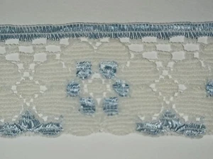Lace 5 Yrds Lace Trim Blue White 1" Vintage - Picture 1 of 10