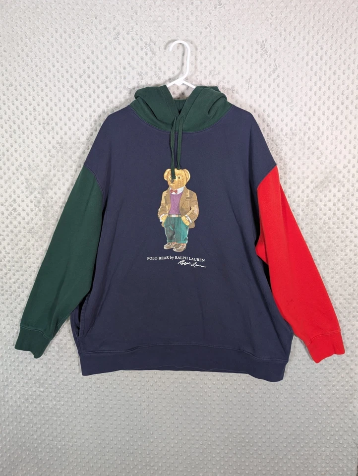 Polo Ralph Lauren Bear Hoodie Men's 3XB Multi Colorblock Pullover Sweatshirt * - Image 1 of 4