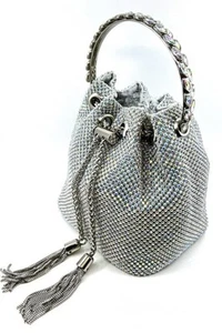 Women Evening Clutch Bag Rhinestone Crystal Bucket Party Purse With Tassel - Picture 1 of 2