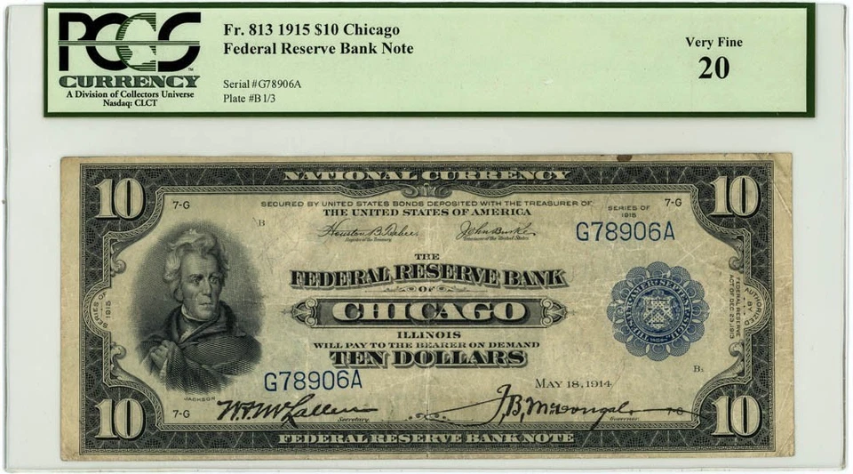 FR.813 $10 1915 Federal Reserve Bank Note Chicago VF20 PCGS Currency 950750-44 - Image 1 of 3