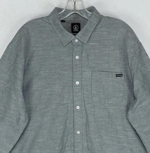 VOLCOM Modern Fit Collared Button Up Long Sleeve Shirt Men’s XL Slate Gray Logo - Picture 1 of 14