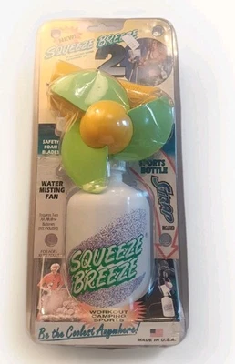 Retro SQUEEZE BREEZE 2 Sports Water Bottle Vintage Misting Fan w/ Strap USA  - Image 1 of 4