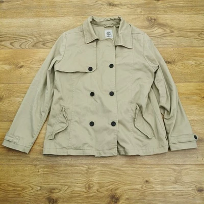 Casaco feminino Timberland ervilha XL bege botão lona peito duplo externo - Imagem 1 de 4
