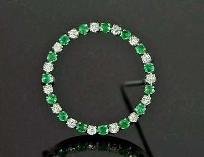 Broche prendedor para mujer 6 quilates corte redondo creado en laboratorio esmeralda acabado oro blanco 14K Foto 1 de 4