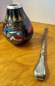 Vintage Industria Mamboreta Argentinien Silber Bombilla Stroh & Yerba Mate Kürbis - Bild 1 von 6