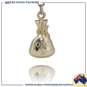 9ct Yellow Gold MONEY BAG CHARM Guaranteed Genuine 9ct / 9k Gold - Picture 1 of 10
