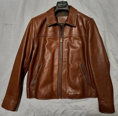 Coach Men’s Cognac Brown Leather Moto Jacket Size M - Image 1 of 4