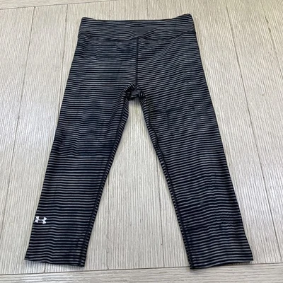 Under Armour Leggings Womens Medium Black Gray Striped Compression HeatGear Gym - Image 1 of 4