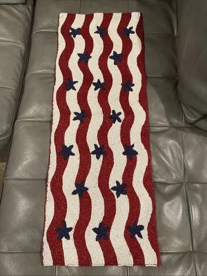 Pier 1 Patriotic Bead Flag Table Runner 36" Stars Stripes America Red White Blue - Image 1 of 4