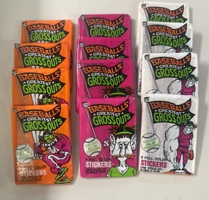 12 X 1988 Leaf Baseballs' Greatest Grossouts Stickers Sealed Wax Packs - Picture 1 of 1
