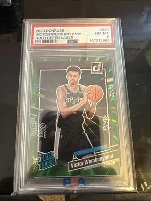 2023 Panini Donruss Victor Wembanyama Green Holo Laser Rookie PSA 8 RC - Image 1 of 2