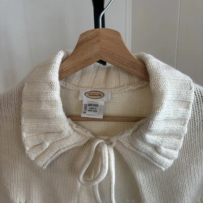 Vintage Talbots Women’s Cream Knit Cape One Size Cotton Wool Angora Tie Closure - Image 1 of 4