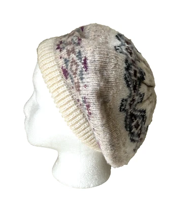 VINTAGE ARIS NORDIC PRINT KNIT BERET HAT WOMEN'S OS ONE SIZE - Image 1 of 4