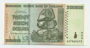 Zimbabwe 20 BILLION Dollars 2008 Pick 86 UNC Billete no circulado Serial AA - Imagen 1 de 2