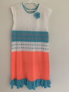 Girls Size 10/12 Sweater Dress HARTSTRINGS White Aqua Orange - Picture 1 of 12